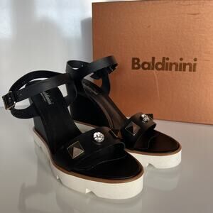 NIB $639 Baldinini Women's Wedges Sandals Black 8.5 US (39 Eu) Italy 753070
